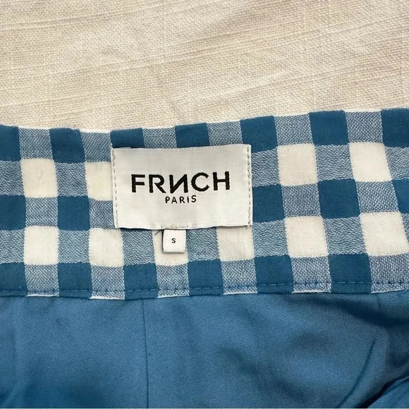 FRNCH Paris Women's Tie Waist Plaid Blue Gingham Shorts Size Small Pockets - Picture 3 of 5